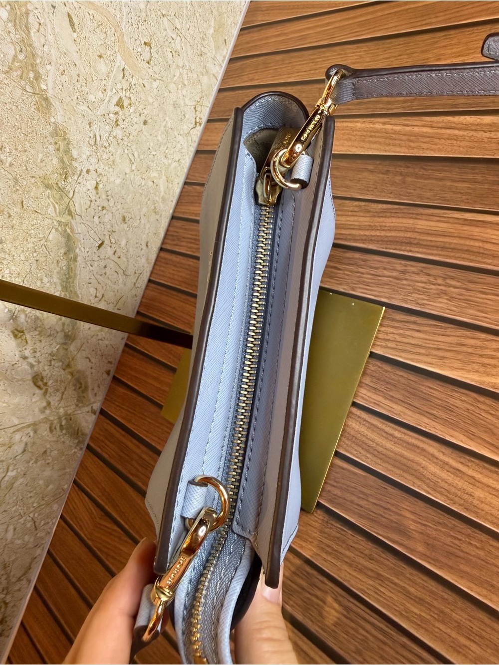 Michael Kors Selma Mini Saffiano Leather Blue Crossbody Bag 32H3GLMC1L - Picture 13 of 14